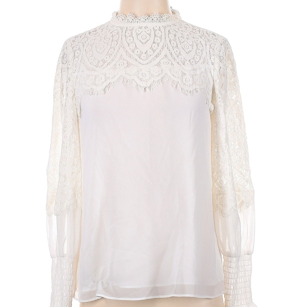 White House Black Market White Lace Bib Collar Blouse - Picture 4 of 5